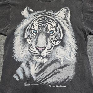 Vintage White Tiger T Shirt M Black Mens 90s Black African Lion Safari